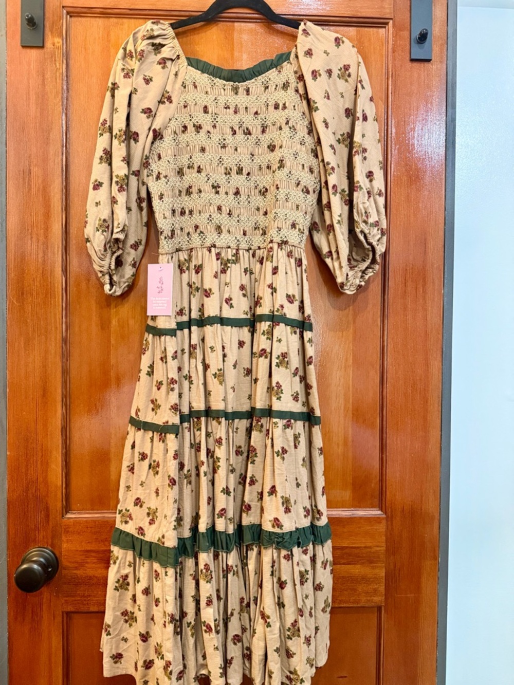 Ivy City Beige Floral Smocked Maxi Dress with - Picture 4 of 4